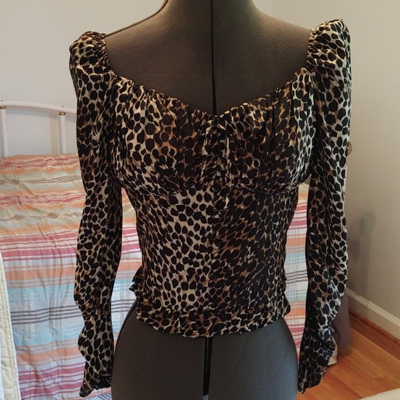 Topshop Tops - Top Shop Leopard Ruched Blouse